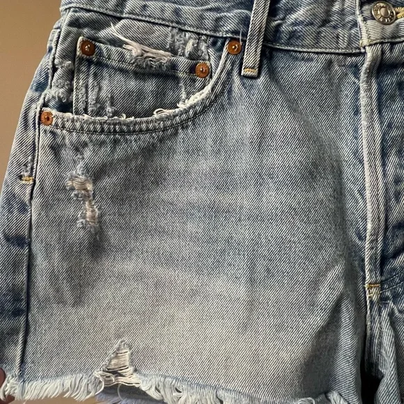 Agolde Light Blue Distressed Jean Shorts - Picture 8 of 11